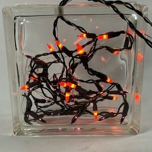 Clear Glass Block Lamp w/ Red String Lights Plug-In Decorative Accent Light